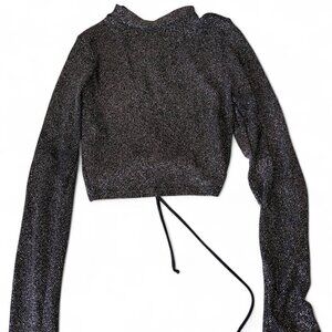 Cropped Sparkly Long Sleeve Criss-Cross Open Back Sequin
